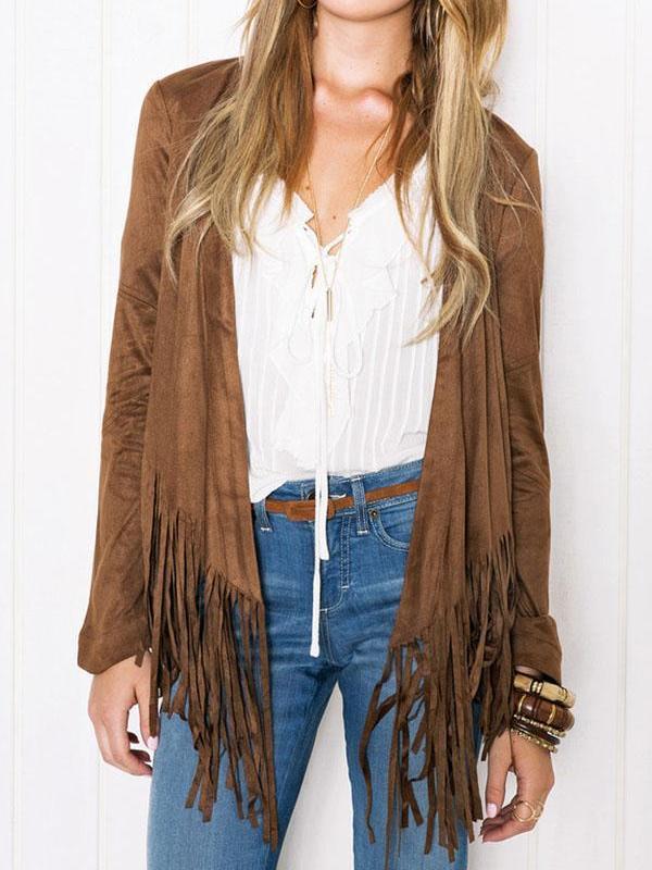 Snap Front Tassel  Plain Cardigans