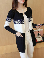Color Block Printed Patch Pocket Cardigan