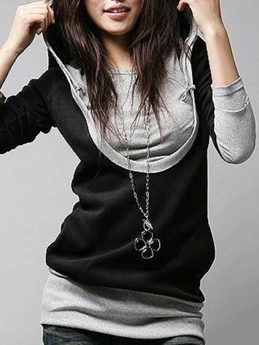 Round Neck  Patchwork  Plain Hoodies