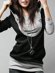 Round Neck  Patchwork  Plain Hoodies