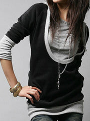 Round Neck  Patchwork  Plain Hoodies