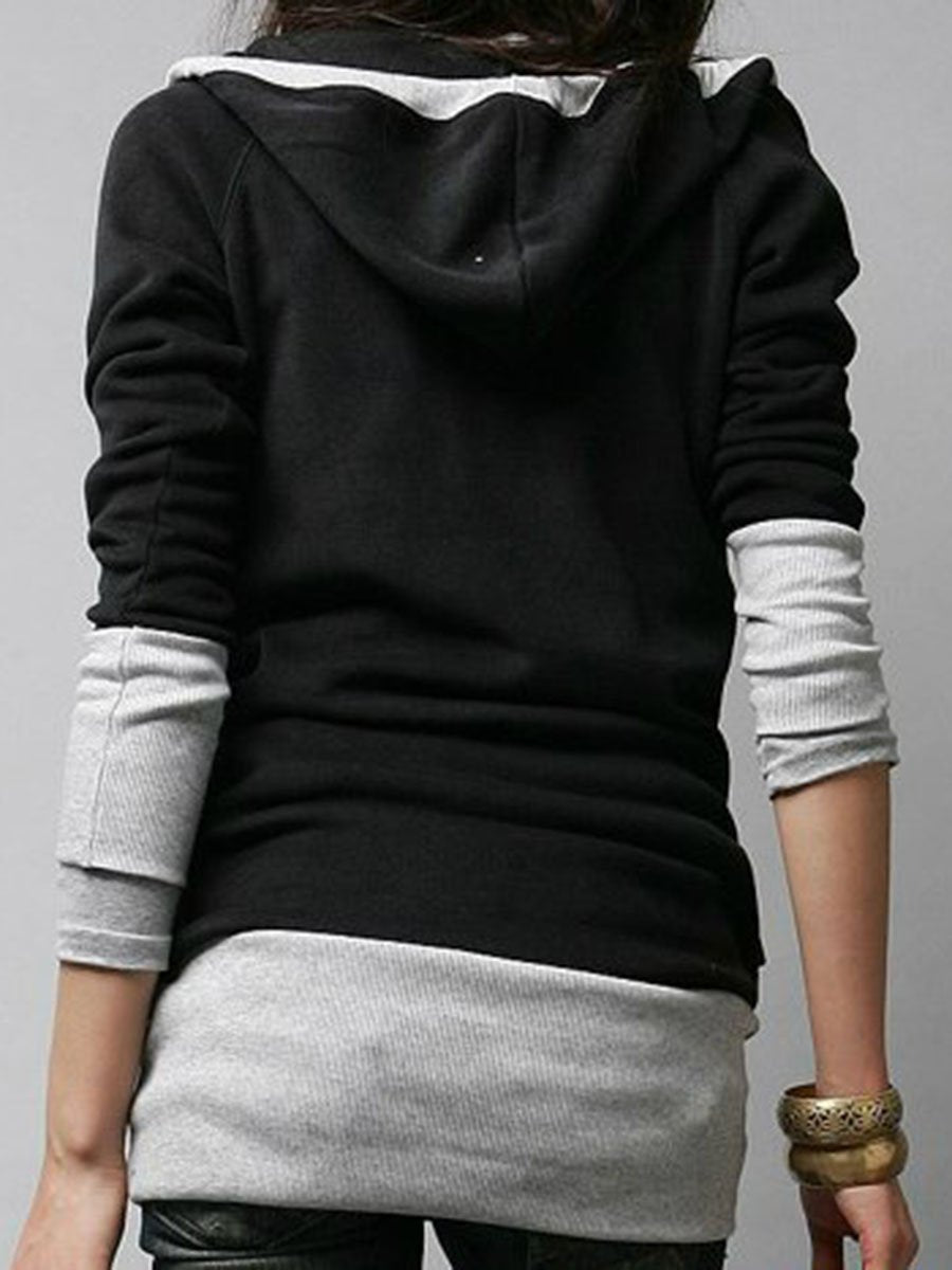 Round Neck  Patchwork  Plain Hoodies