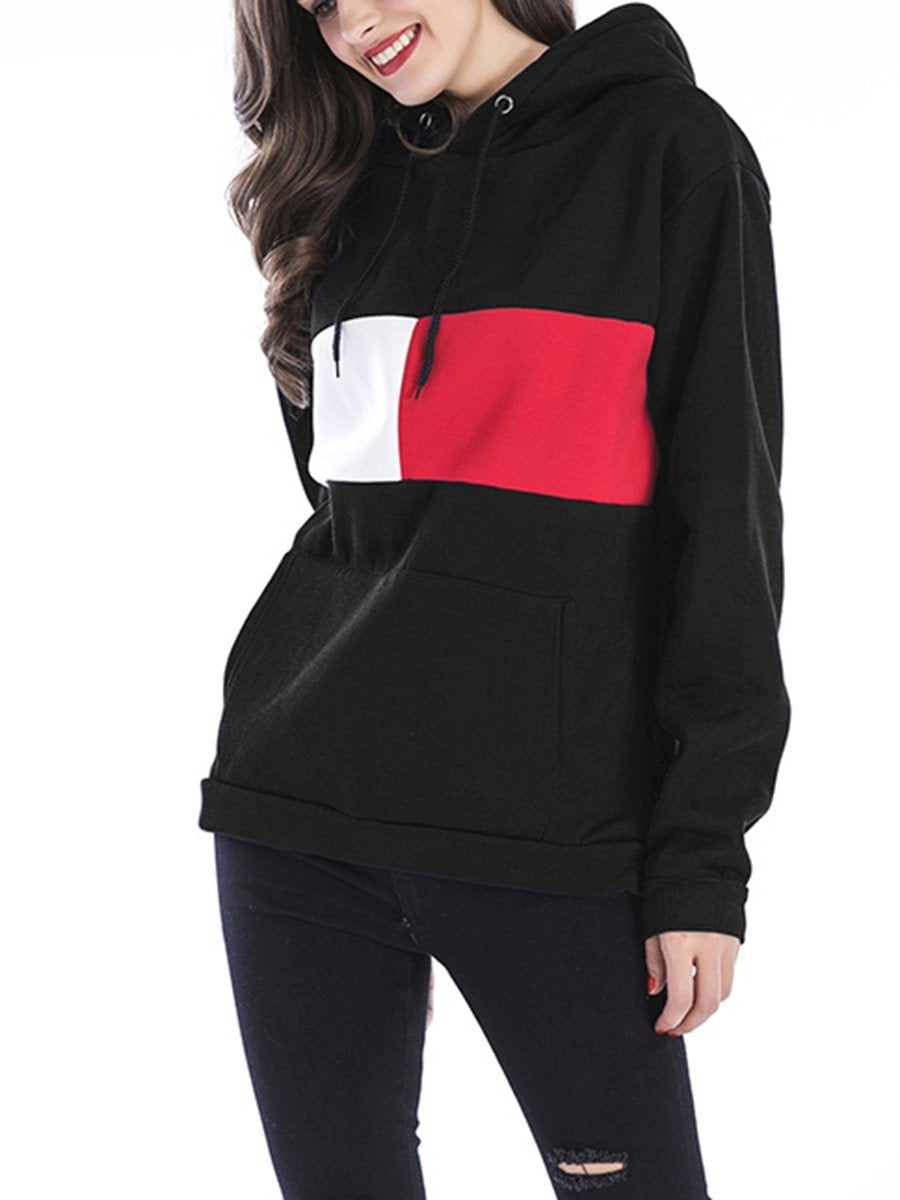 Loose Kangaroo Pocket  Color Block Hoodie