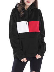 Loose Kangaroo Pocket  Color Block Hoodie