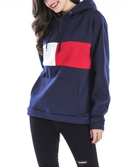 Loose Kangaroo Pocket  Color Block Hoodie