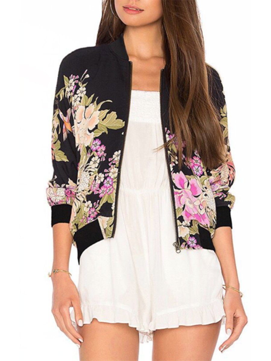 Band Collar  Floral Printed Jacket