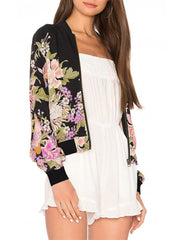 Band Collar  Floral Printed Jacket