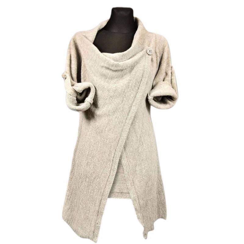 Poncho Cotton Irregular Single Button Autumn Loose Knitted Cardigans