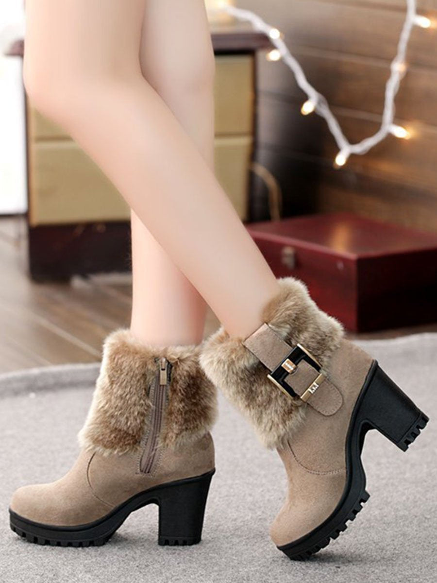 Plain  Stiletto  High Heeled  Faux Suede  Casual Boots