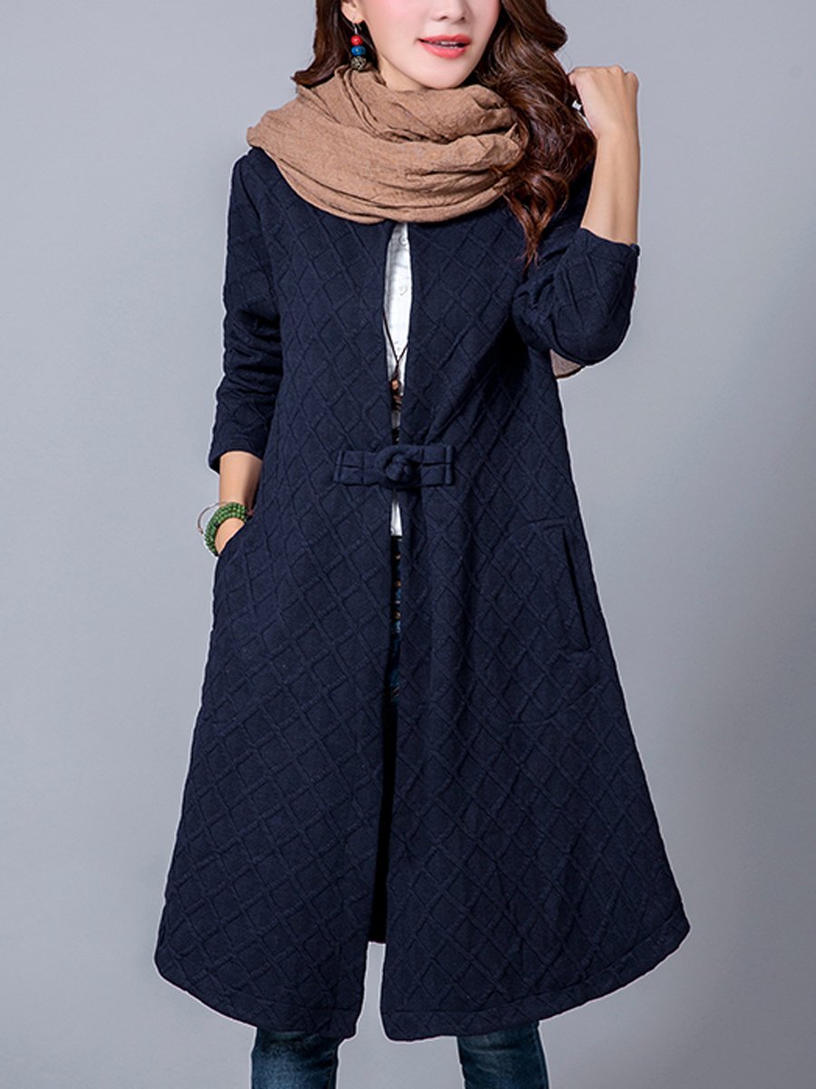Collarless Pocket Single Button Plain Trench Coat