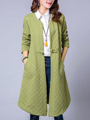 Collarless Pocket Single Button Plain Trench Coat