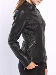 Band Collar  Plain PU Leather Jacket