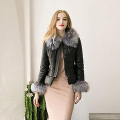 Winter Down Cotton Parka Fur Collar Zipper Coat Jacket Outwear