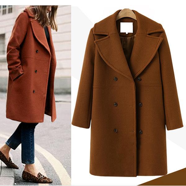 Women's Long Wool Coat Windbreaker Woolen Jacket Coat