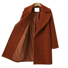 Women's Long Wool Coat Windbreaker Woolen Jacket Coat