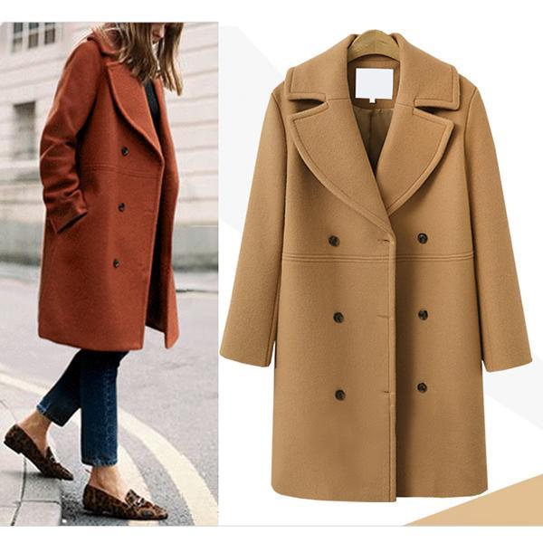 Women's Long Wool Coat Windbreaker Woolen Jacket Coat