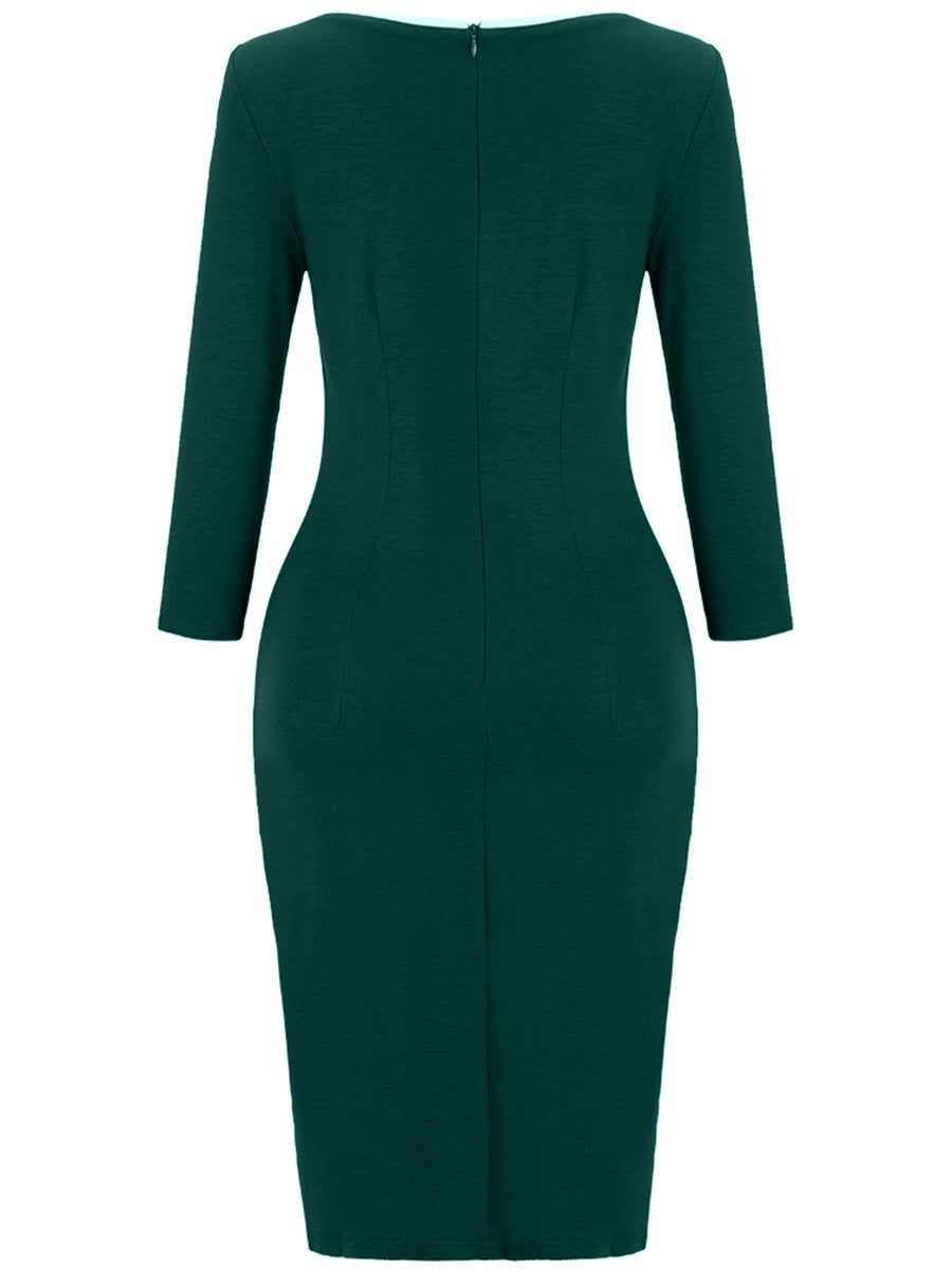 V-Neck Contrast Piping Slit Bodycon Dress