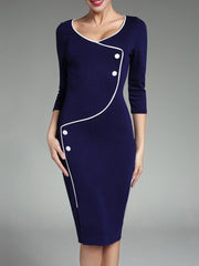 V-Neck Contrast Piping Slit Bodycon Dress