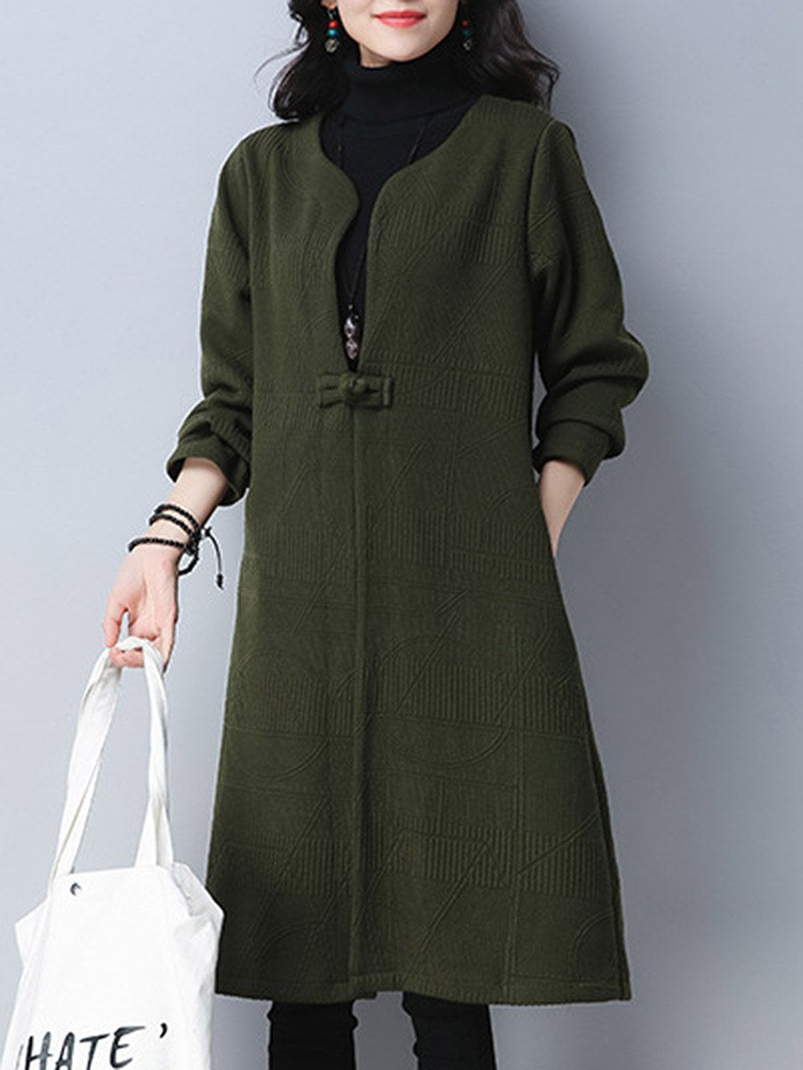 Collarless Single Button Plain Pocket Trench Coat