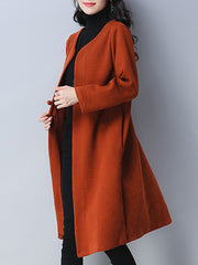 Collarless Single Button Plain Pocket Trench Coat