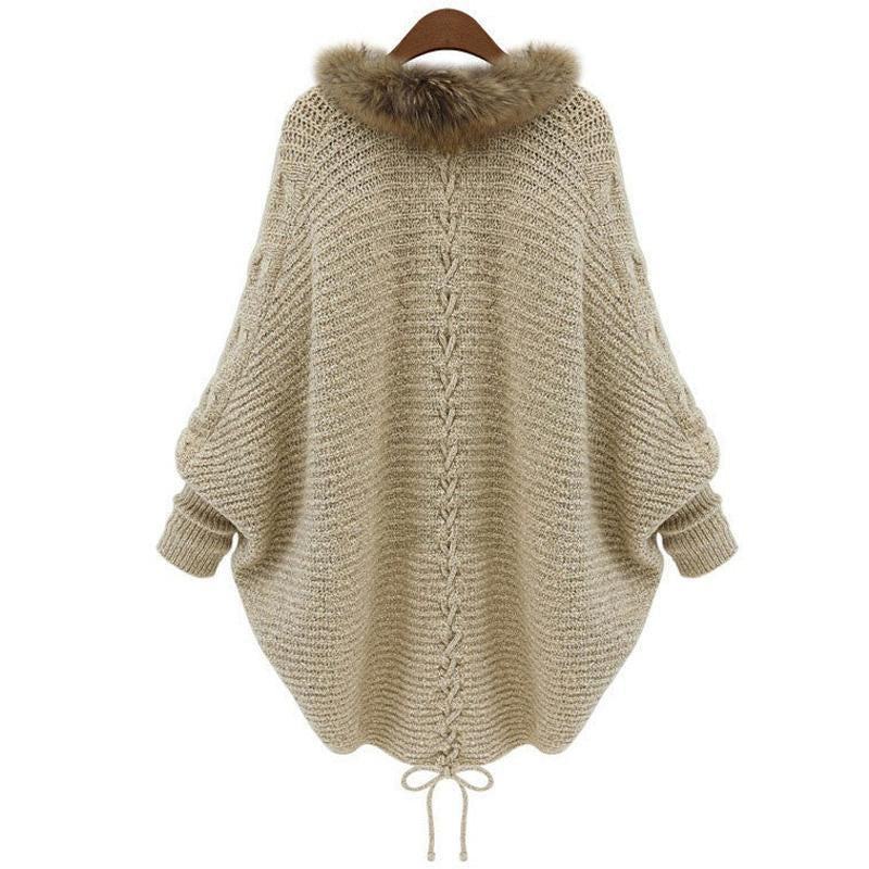 Women's Fur Collar Sweaters Knit Cardigan Outerwear