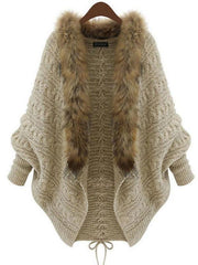 Women's Fur Collar Sweaters Knit Cardigan Outerwear