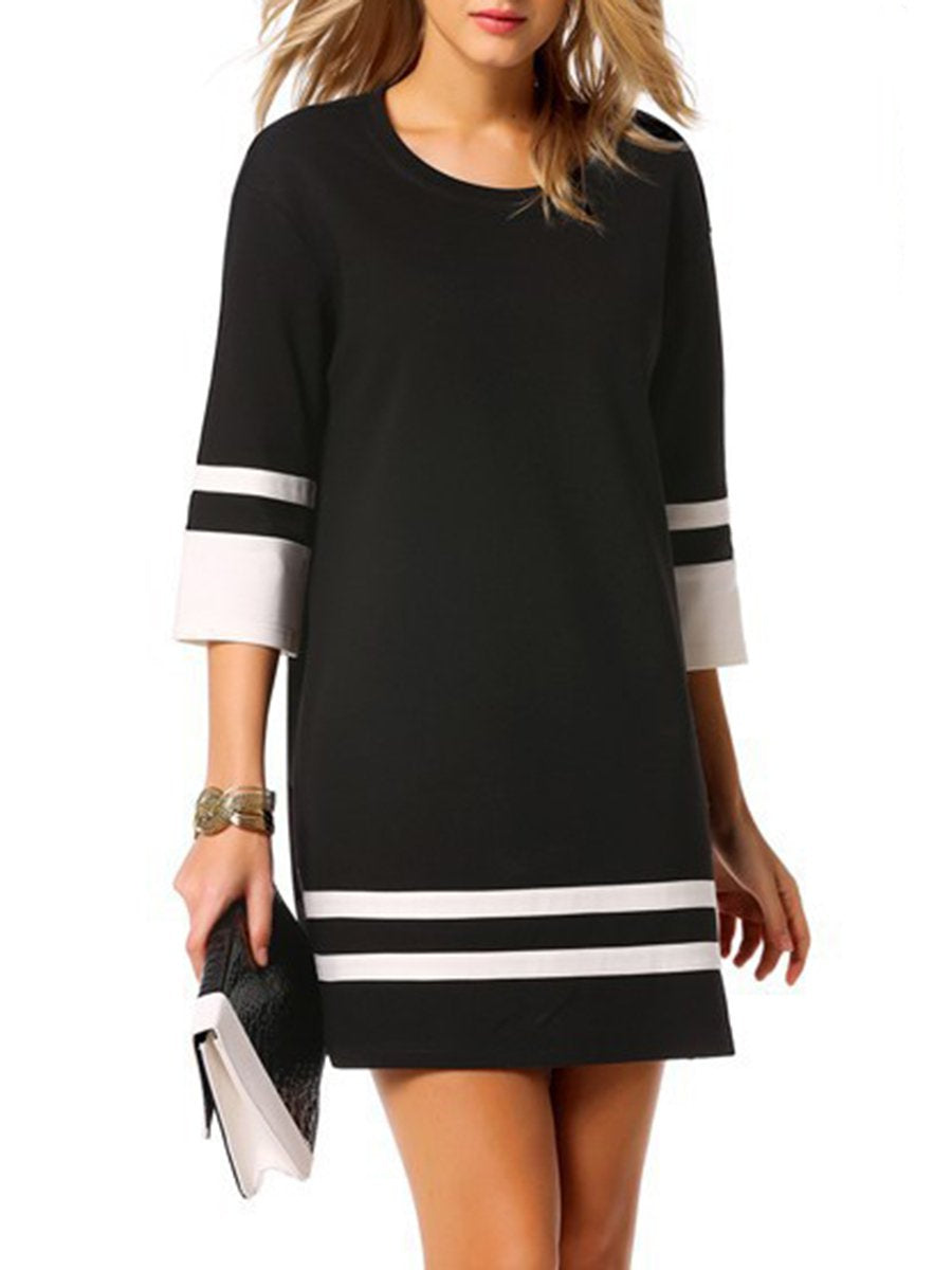 Round Neck Color Block Striped Shift Dress
