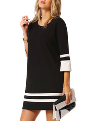 Round Neck Color Block Striped Shift Dress