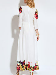 Round Neck  Printed  Polyester Maxi Dress
