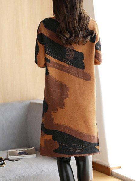 Abstract Knitted Crew Neck Long Sleeve Dress