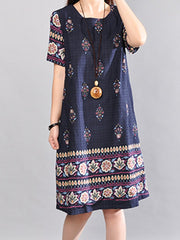Round Neck Tribal Printed Shift Dress