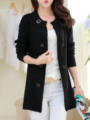 Collarless  Decorative Buttons  Belt  Plain Trench Coats