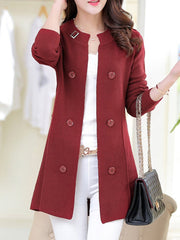 Collarless  Decorative Buttons  Belt  Plain Trench Coats