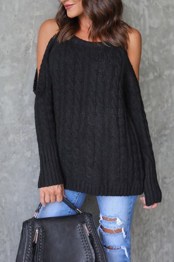 Open Shoulder  Cutout  Plain Sweaters