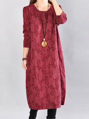 Round Neck Patch Pocket Printed Maxi Dress