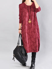Round Neck Patch Pocket Printed Maxi Dress
