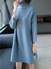 Oversized Turtleneck Plain Knitted Shift Dress