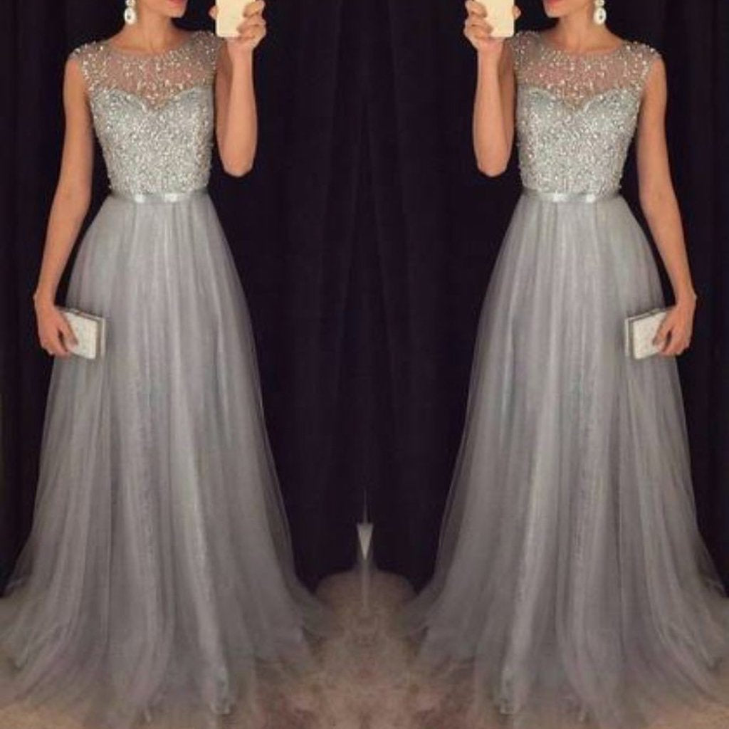 Chiffon Sleeveless Sequined Evening Wedding Dress