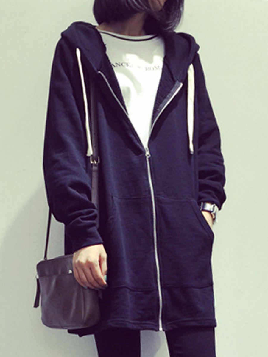 Patch Pocket Zips  Plain  Long Sleeve Hoodies