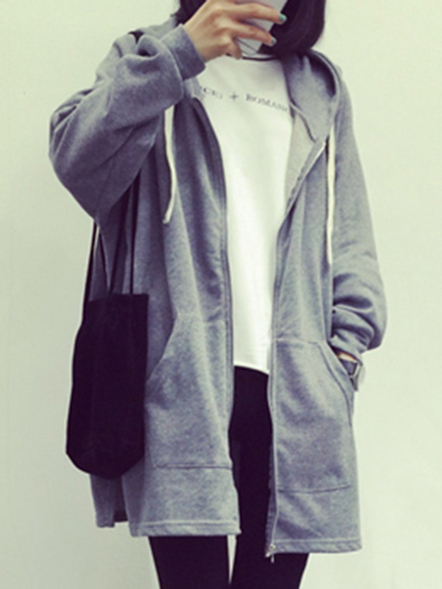 Patch Pocket Zips  Plain  Long Sleeve Hoodies