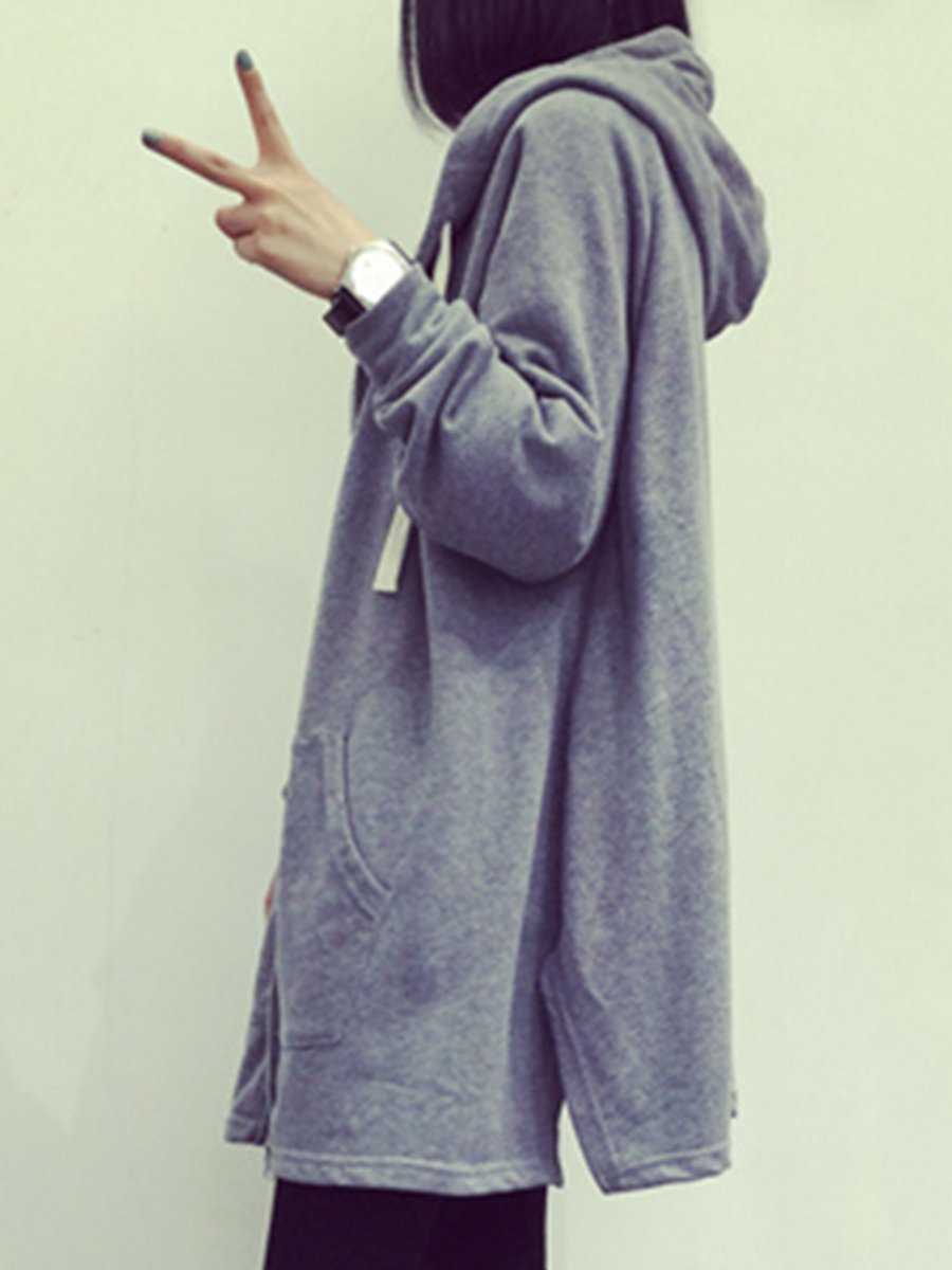 Patch Pocket Zips  Plain  Long Sleeve Hoodies