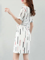 Round Neck  Belt  Printed Skater Dress