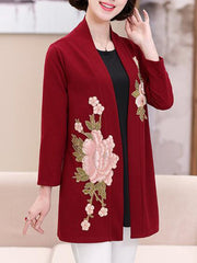 Embroidery Floral  Long Sleeve Trench Coats