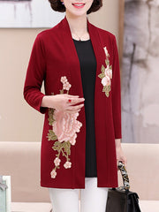 Embroidery Floral  Long Sleeve Trench Coats