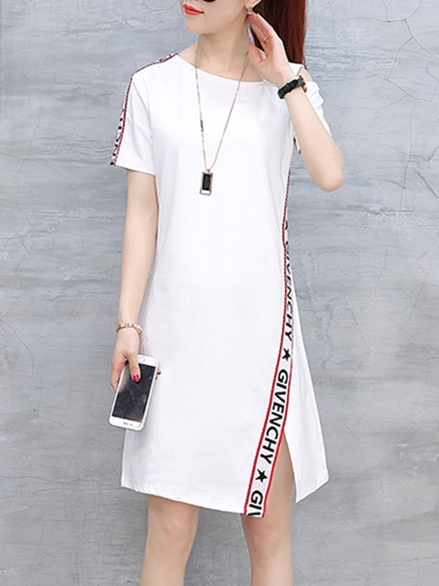 Asymmetric Neck  Side Slit  Letters Shift Dress