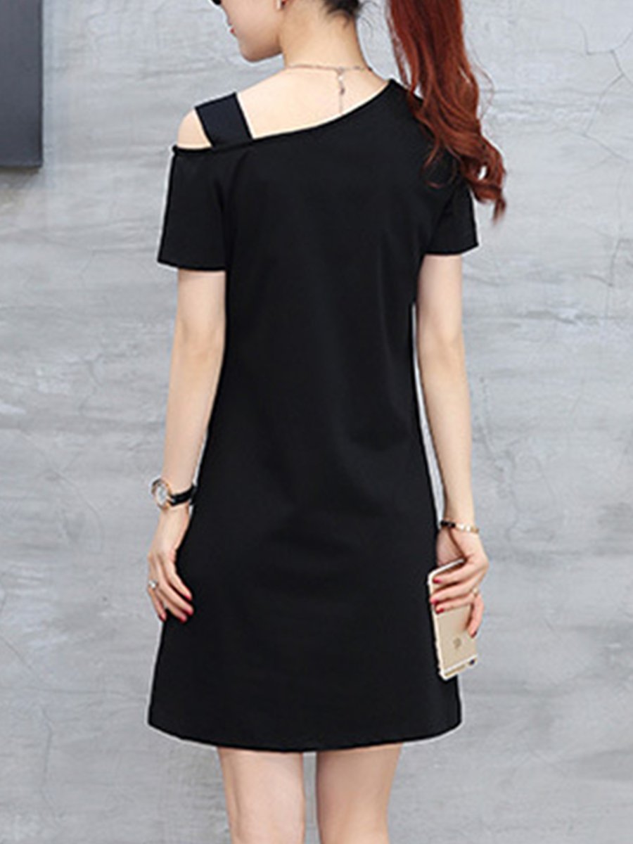 Asymmetric Neck  Side Slit  Letters Shift Dress