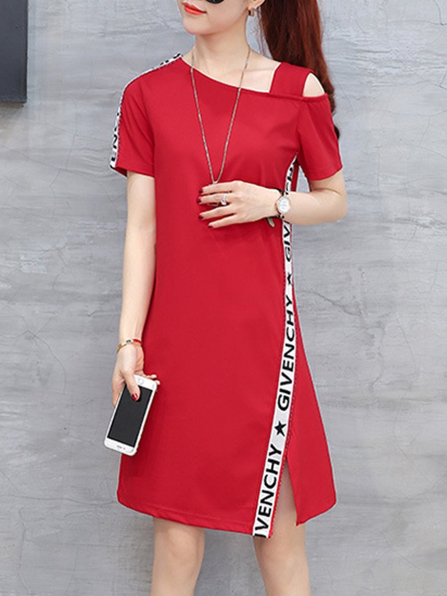 Asymmetric Neck  Side Slit  Letters Shift Dress