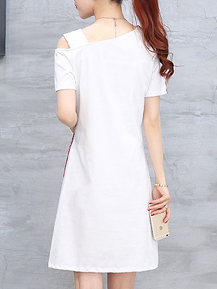 Asymmetric Neck  Side Slit  Letters Shift Dress