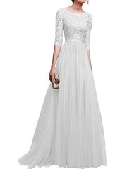Round Neck Patchwork Plain Evening Dress