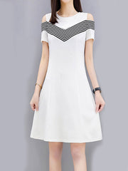 Round Neck  Color Block  Raglan Sleeve Shift Dress